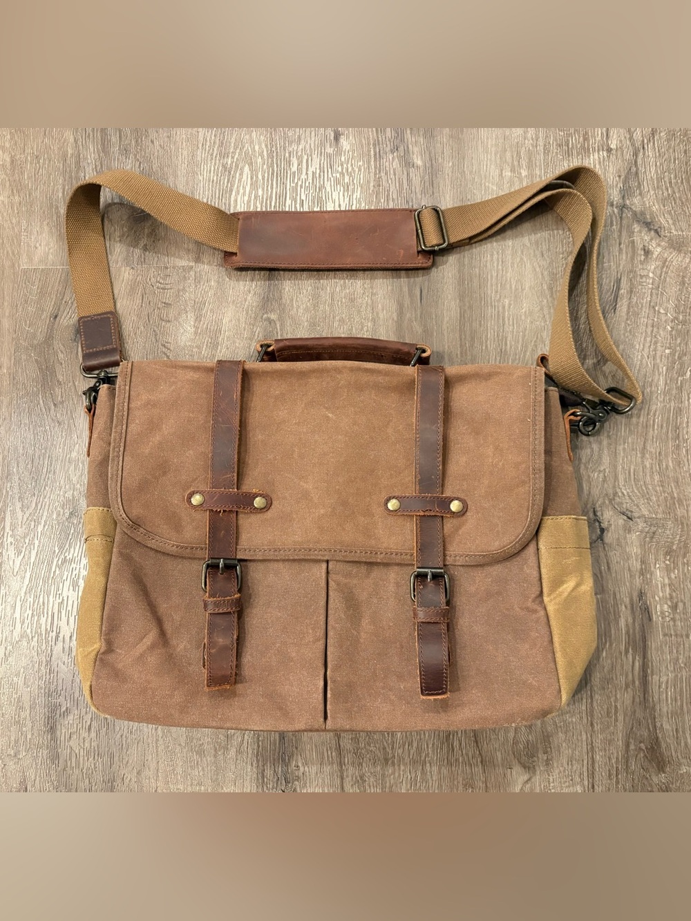 Brown Vintage Waxed Canvas Leather Messenger Bag for Men
